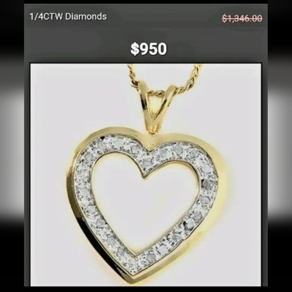 18K Yellow Gold, sterling silver 0.25CT J Sl2 Diamond Heart necklace - Picture 1 of 8